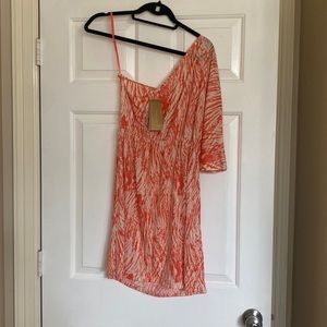 Coral and white one shoulder dress